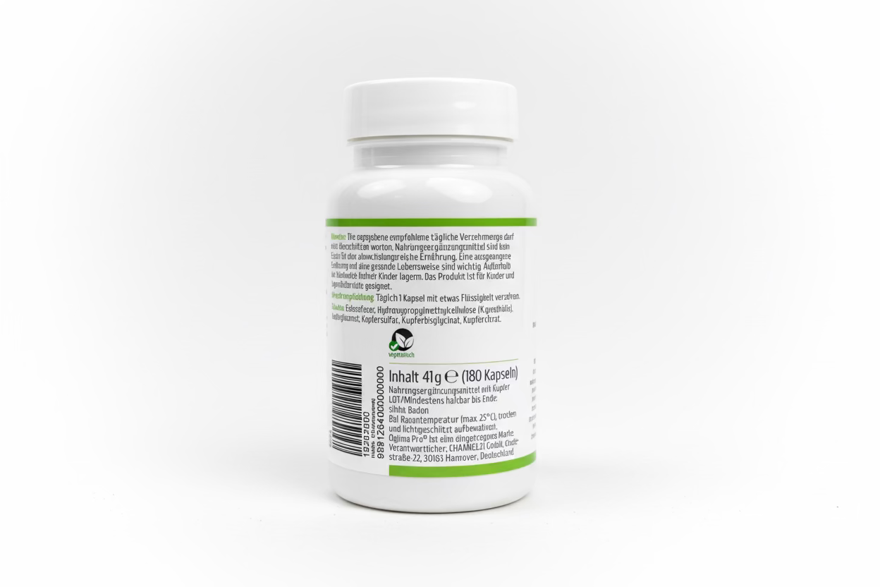 OgimaPro Kupfer 180 Kapseln – 1 mg Kupfer pro Kapsel – Nahrungsergänzungsmittel vegan