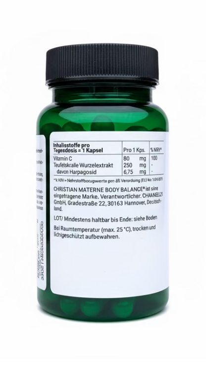Teufelskralle Kapseln mit Vitamin C – 90 Kapseln – 250 mg Teufelskralle Wurzelextrakt – Christian Materne Body Balance