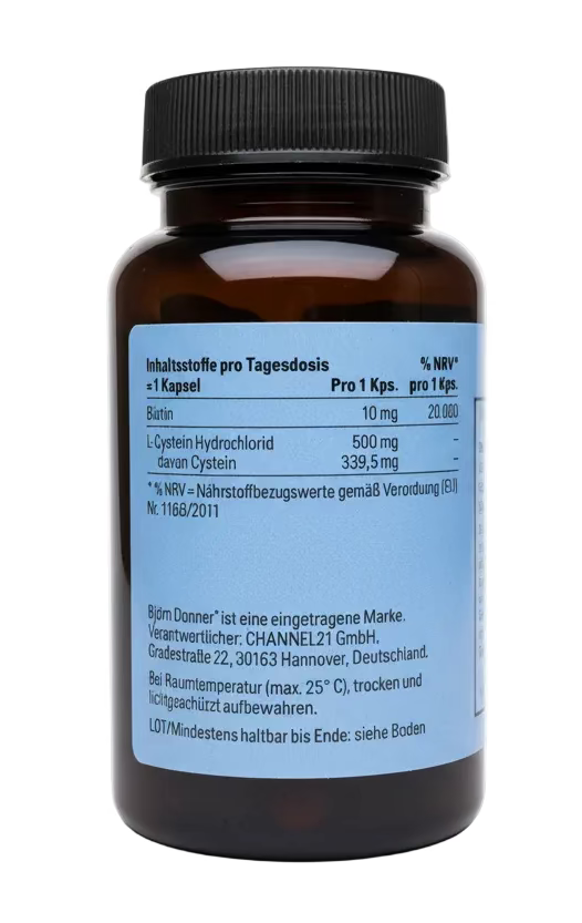 Björn Donner Biotin 10 mg + L-Cystein – Nahrungsergänzung für Haare & Nägel – 90 Kapseln (3-Monatsvorrat)