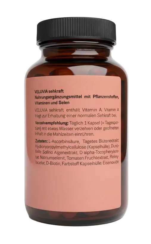 VELUVIA Sehkraft Kapseln – Vitamin A, Lutein & Antioxidantien für normale Sehkraft – 180 Kapseln