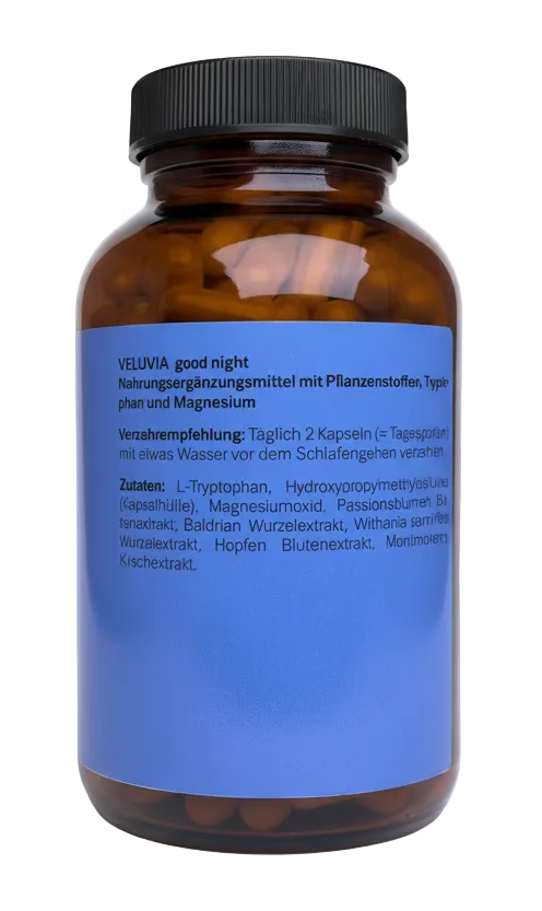 VELUVIA Good Night – Schlafkomplex mit L-Tryptophan, Magnesium & Pflanzenextrakten – 180 Kapseln