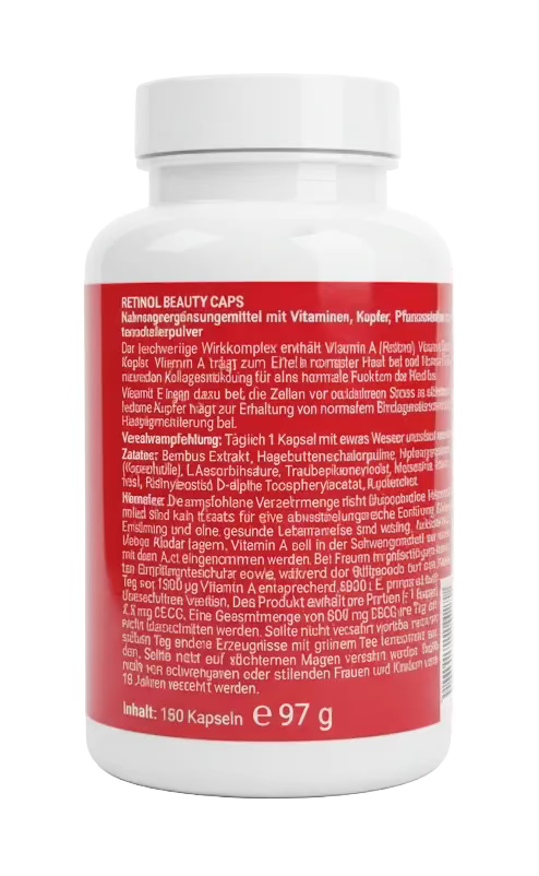 Retinol Beauty Caps – Vitamin A, C, E + OPC & Bambus Extrakt – 180 Kapseln Haut & Beauty Supplement