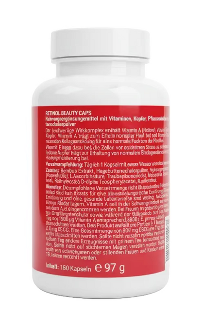Retinol Beauty Caps – Vitamin A, C, E + OPC & Bambus Extrakt – 180 Kapseln Haut & Beauty Supplement