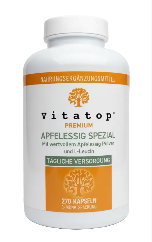 Vitatop Apfelessig Spezial – 270 Kapseln – Apfelessig Pulver & L-Leucin – 3-Monatsvorrat