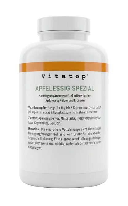 Vitatop Apfelessig Spezial – 270 Kapseln – Apfelessig Pulver & L-Leucin – 3-Monatsvorrat