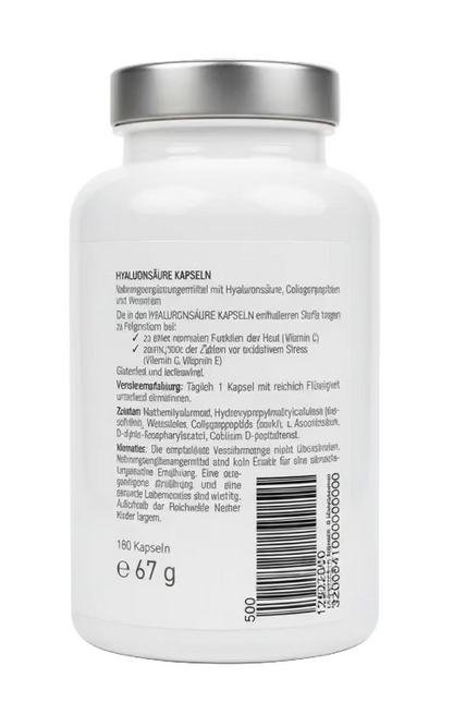 Hyaluronsäure Kapseln mit Kollagen (VERISOL®) & Vitamin C + E – 180 Kapseln Haut & Beauty Support