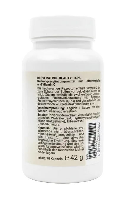 Resveratrol Beauty Caps mit OPC & Vitamin C – Antioxidant Beauty Supplement – 90 Kapseln