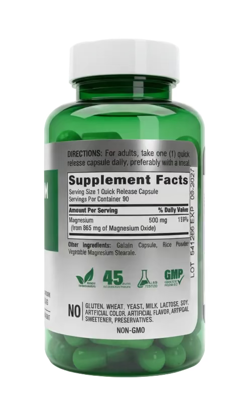 Magnesium Oxide 500 mg – 90 Kapseln | Hochdosiertes Magnesium Supplement