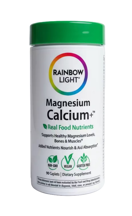 Rainbow Light Magnesium Calcium+ – 90 Caplets – Vegan, Glutenfrei – Knochen & Muskeln Support
