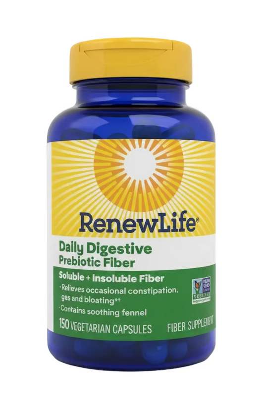 RenewLife Daily Digestive Prebiotic Fiber – Ballaststoffe mit Bio-Leinsamen & Haferfaser – 150 vegetarische Kapseln