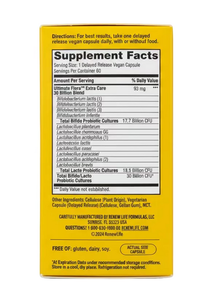 Ultimate Flora Extra Care Probiotic 30 Billion CFU – 60 Vegan Capsules | 12 Probiotic Strains