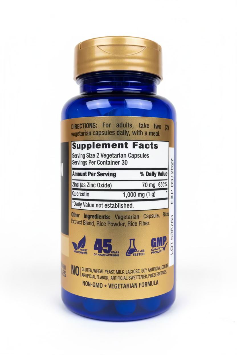 Ultra Quercetin + Zinc Complex 1070 mg – 60 vegetarische Kapseln | Bioflavonoid Supplement