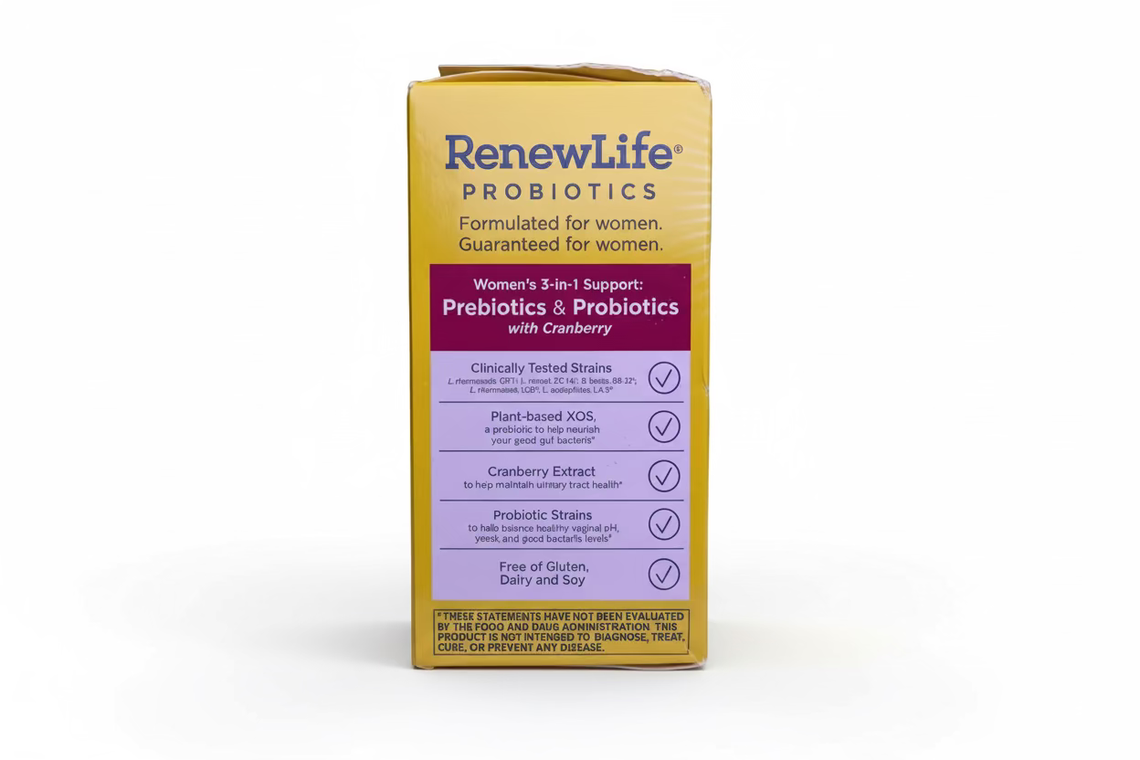 RenewLife Women’s Daily Probiotic mit Cranberry – 20 Milliarden KBE – 10 Stämme – Präbiotika & Probiotika – 60 vegetarische Kapseln
