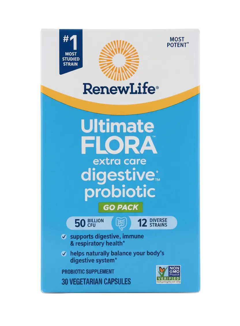 RenewLife Ultimate Flora Extra Care Digestive Probiotic – 50 Milliarden KBE – 12 Stämme – 30 vegetarische Kapseln