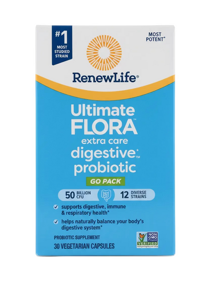 RenewLife Ultimate Flora Extra Care Digestive Probiotic – 50 Milliarden KBE – 12 Stämme – 30 vegetarische Kapseln