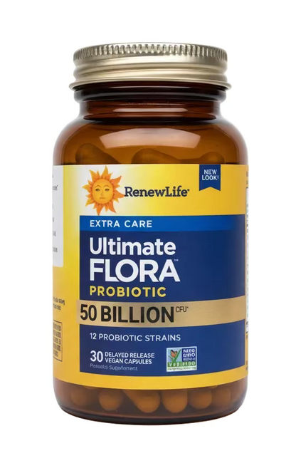 RenewLife Ultimate Flora Extra Care Probiotic – 50 Milliarden KBE – 12 Probiotische Stämme – 30 vegane Kapseln