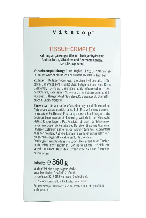 Vitatop Tissue-Complex Pulver – Kollagen + Vitamin C + Zink + Kupfer  2 Dosen Vorteilspack (2 × 360 g)